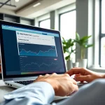 Researching FINRA Broker Check for broker information in a professional office.