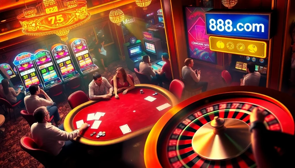 Experience the thrill of games at 88aa.com with vibrant casino tables and engaged players showcasing the excitement of gambling.