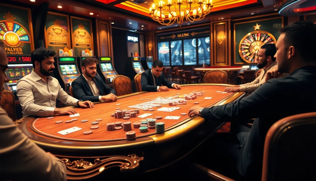 Experience the excitement of 호치민 불건마 in a vibrant casino poker scene with intense players and colorful chips.