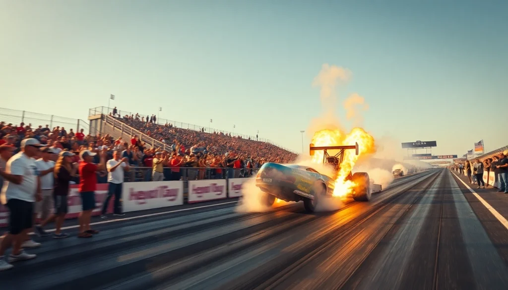 Experience exhilarating Drag Racing News with vibrant racing cars and cheering fans at the track.