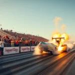Experience exhilarating Drag Racing News with vibrant racing cars and cheering fans at the track.