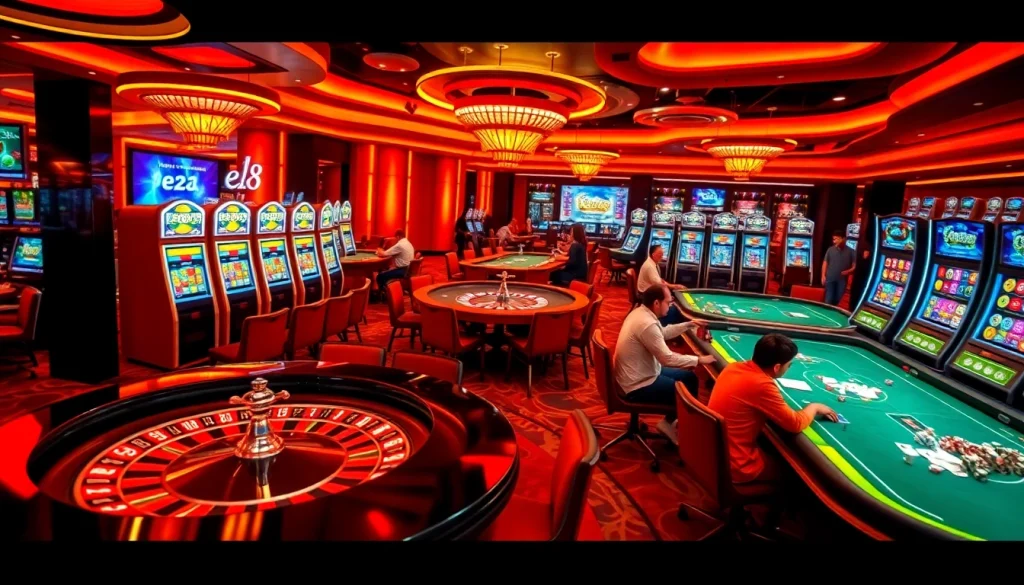 Players enjoying vibrant casino games featuring e28 interactive gambling interfaces and poker chips.