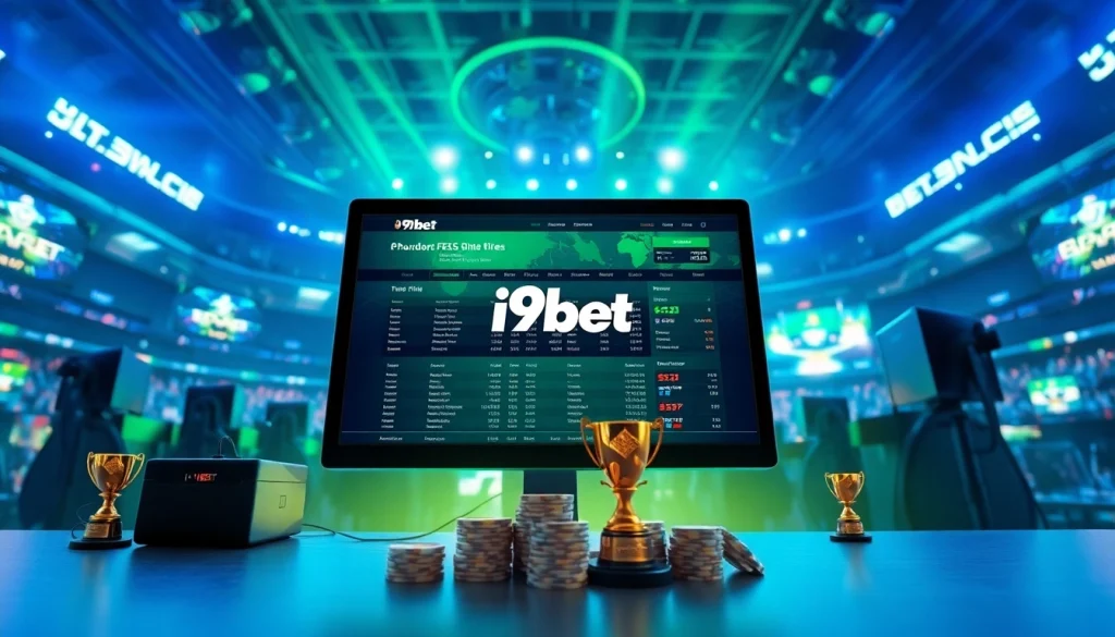 Engaging i9bet online betting interface amidst a vibrant e-sports arena.