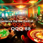 Players enjoying the vibrant atmosphere of QQQ88 casino with roulette and slot machines.