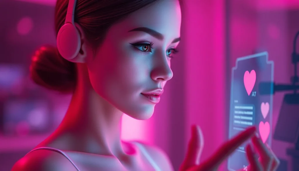 Engaging virtual character in AI chat porn environment, showcasing intimate conversation.