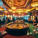 Players engaging in casino games with excitement at https://hz88.my/, enjoying roulette and slots in a luxurious setting.