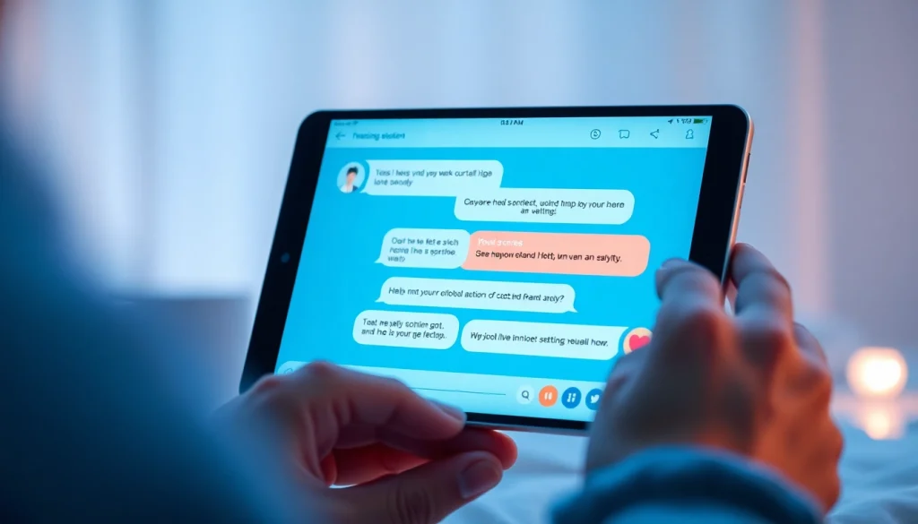 Engaging AI chat interface for sex AI interactions, showcasing friendly dialogues on a sleek digital device.