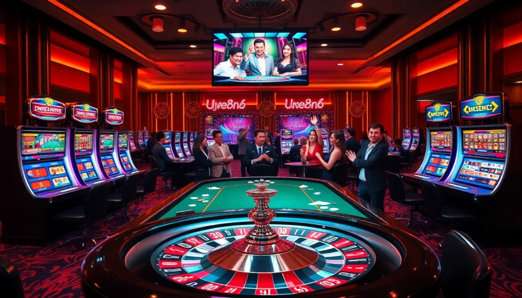U888 captivating online casino experience with vibrant tables and excited players.
